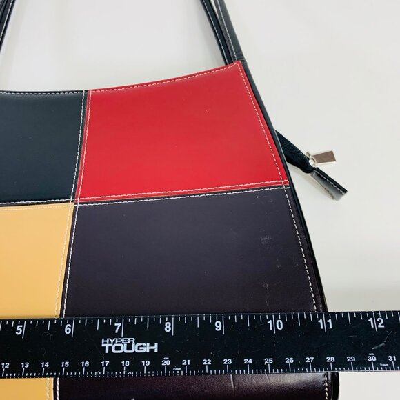 Y2K Colorblock Patchwork Shoulder Bag With Long Straps Faux Leather Purse VTG - Picture 12 of 12